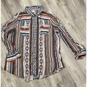 Cotton Rye Outfitters‎ Aztec Southwestern Stripe Long Sleeve Button Up Shirt XL